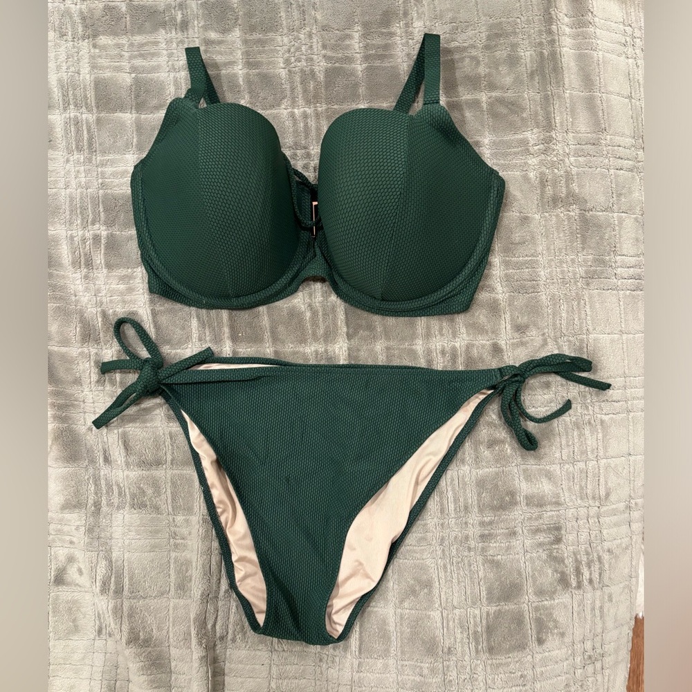 Green faux snakeskin 2 piece bathing suit